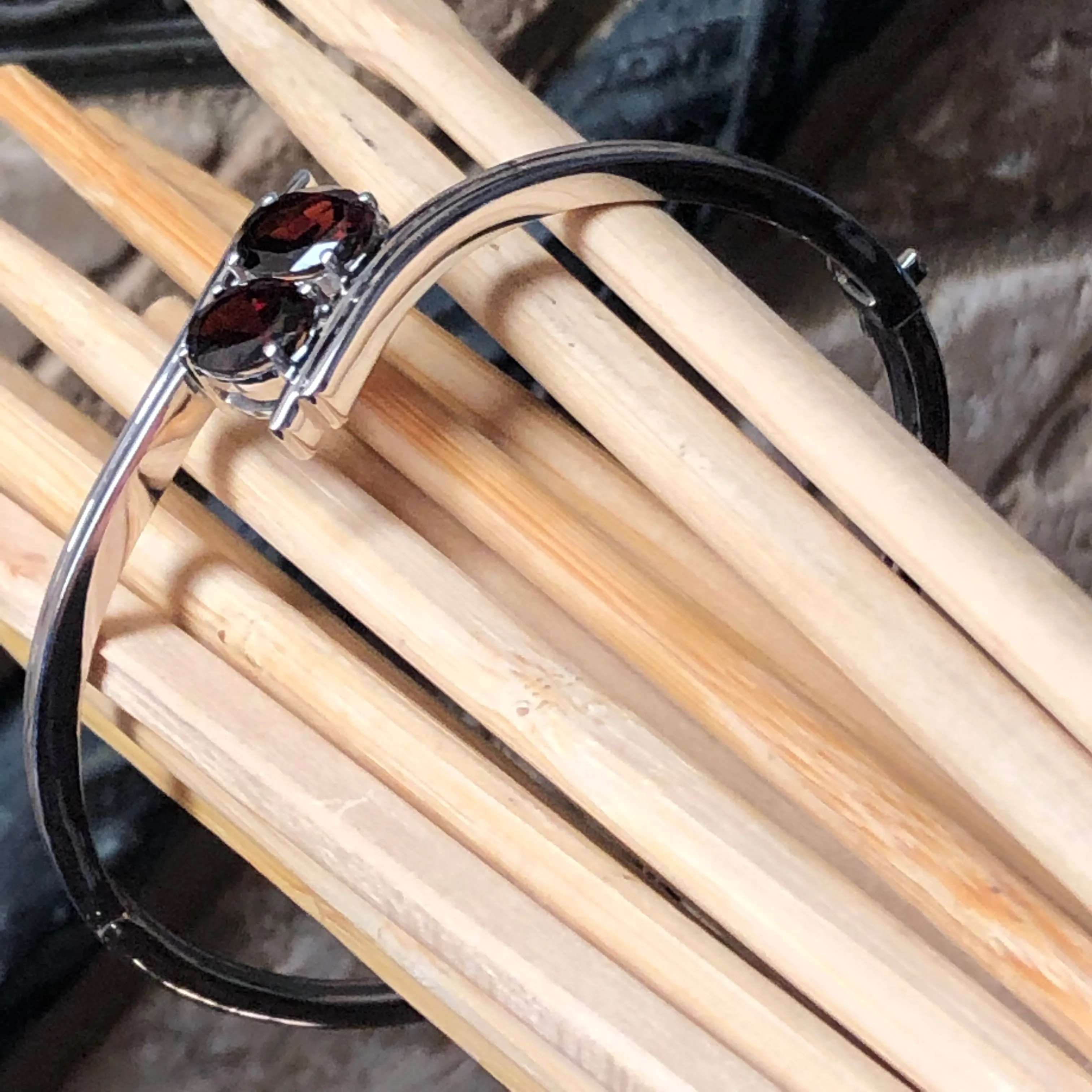 Natural 2.5ct Pyrope Garnet 925 Solid Sterling Silver Designer Cuff Bracelets