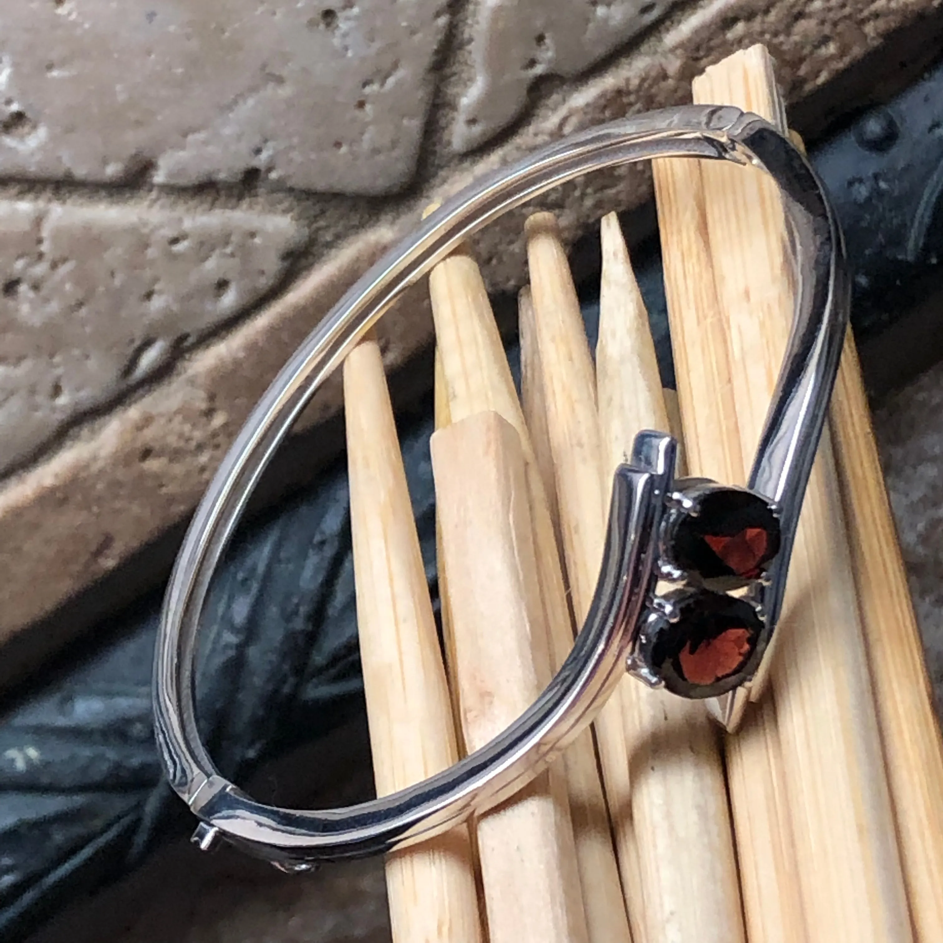 Natural 2.5ct Pyrope Garnet 925 Solid Sterling Silver Designer Cuff Bracelets