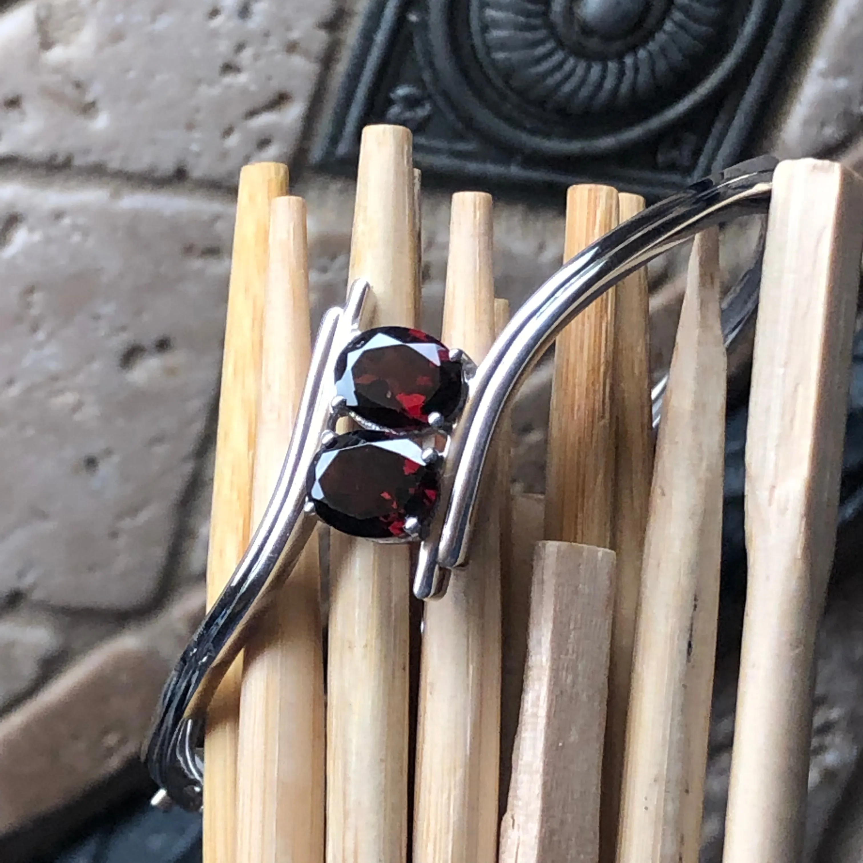 Natural 2.5ct Pyrope Garnet 925 Solid Sterling Silver Designer Cuff Bracelets