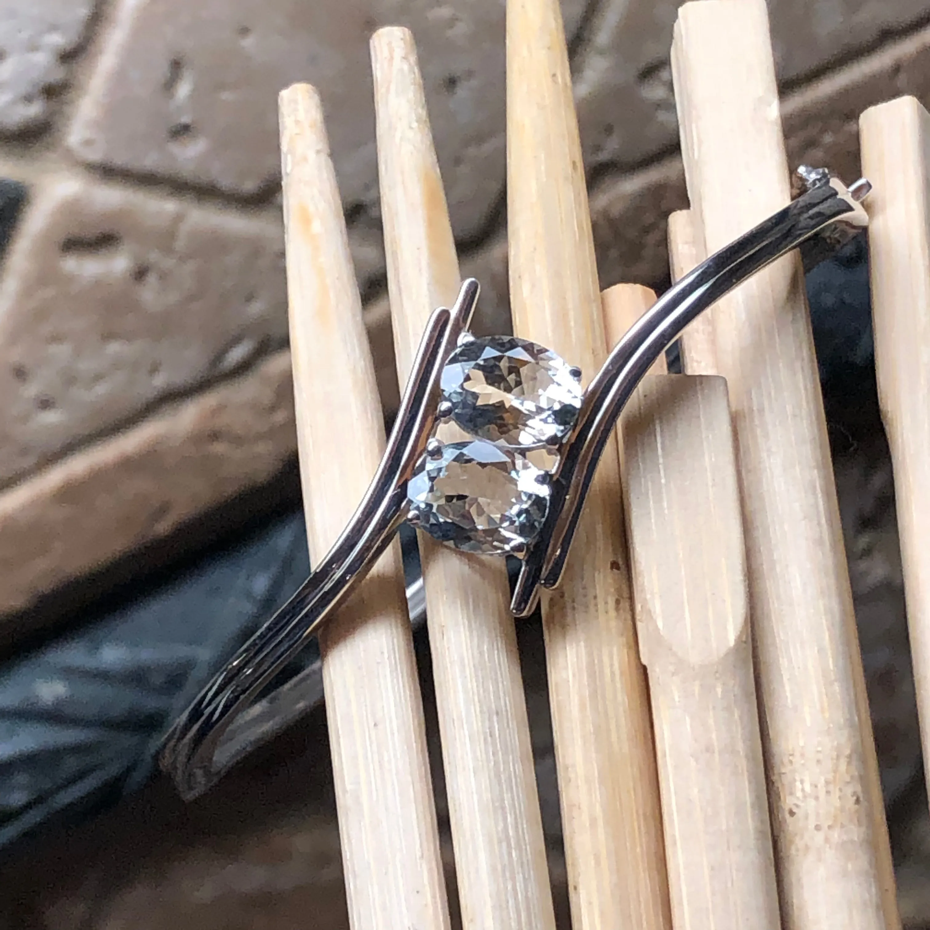 Natural 4ct Blue Aquamarine 925 Solid Sterling Silver Cuff Bracelets