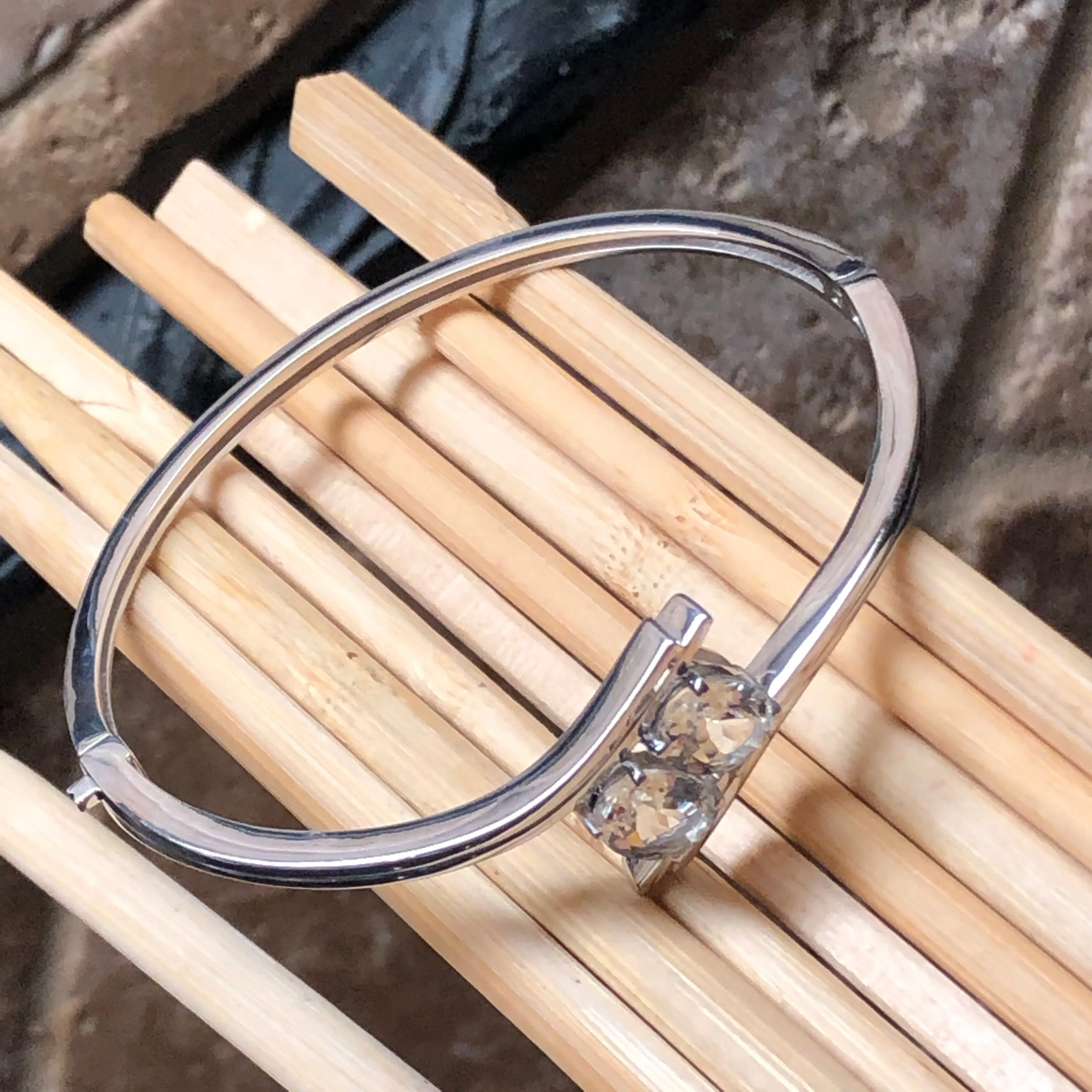 Natural 4ct Blue Aquamarine 925 Solid Sterling Silver Cuff Bracelets