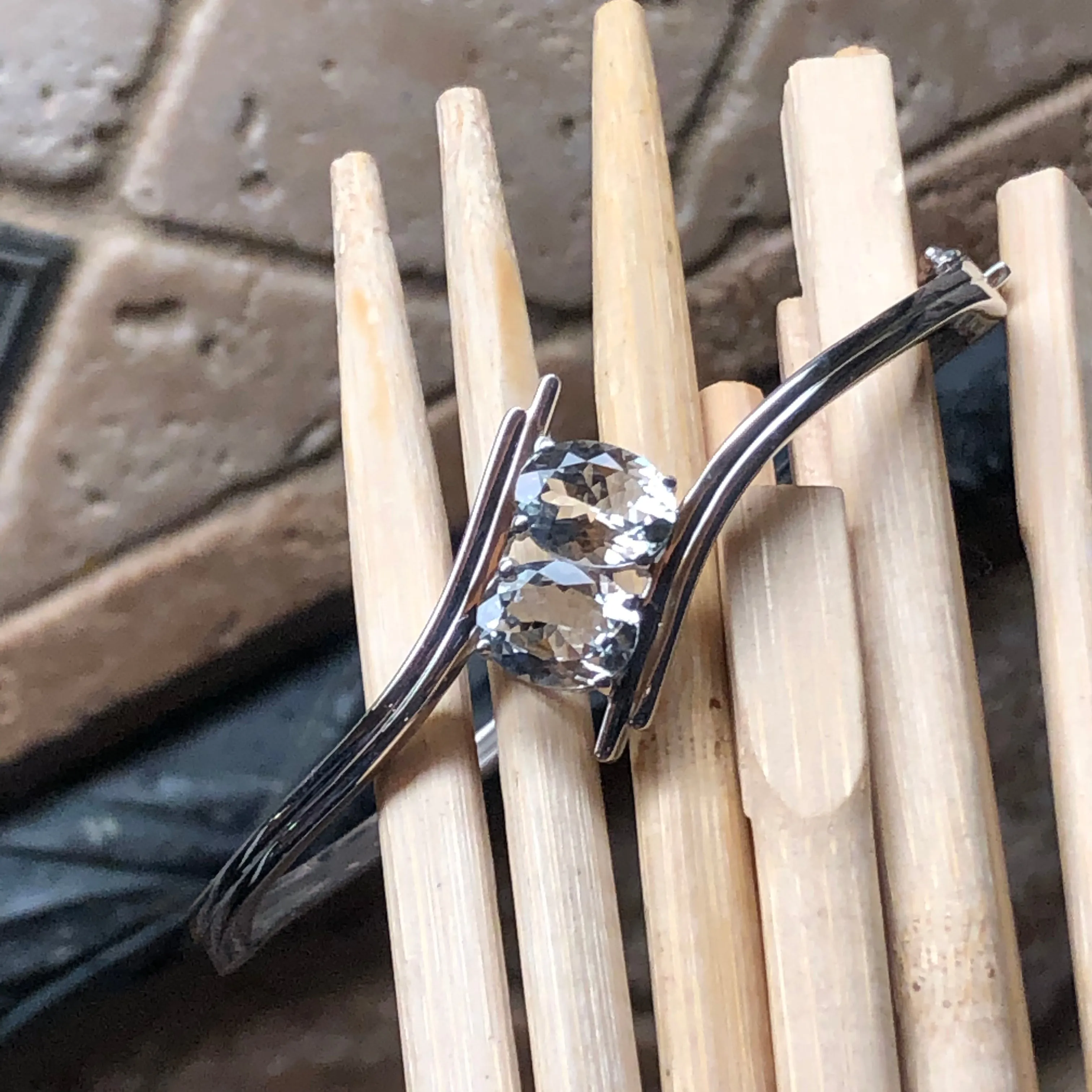 Natural 4ct Blue Aquamarine 925 Solid Sterling Silver Cuff Bracelets