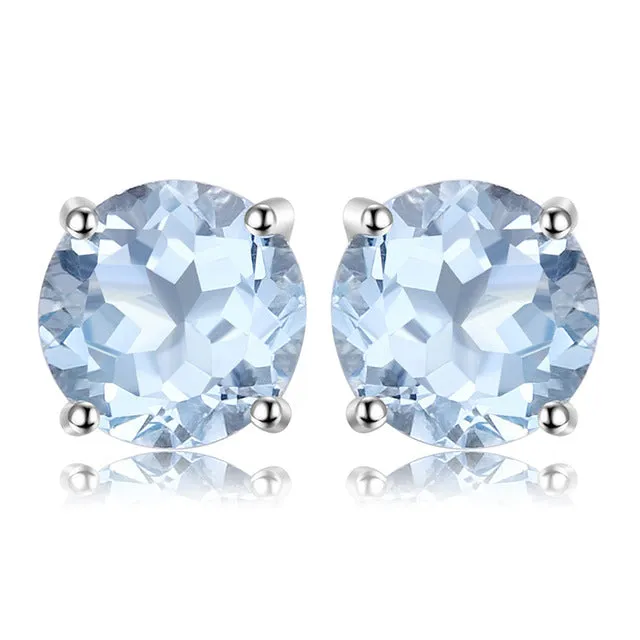 Natural Blue Amethyst  Stud Earrings 925 Sterling Silver Ruby Sapphire Emerald Topaz