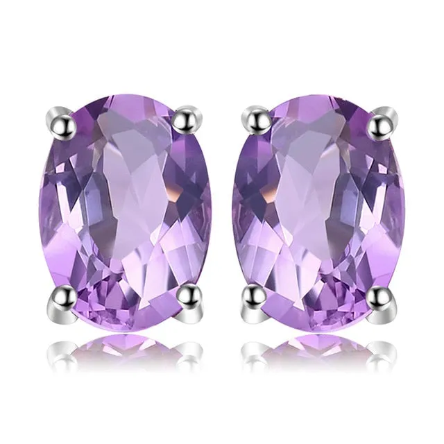 Natural Blue Amethyst  Stud Earrings 925 Sterling Silver Ruby Sapphire Emerald Topaz