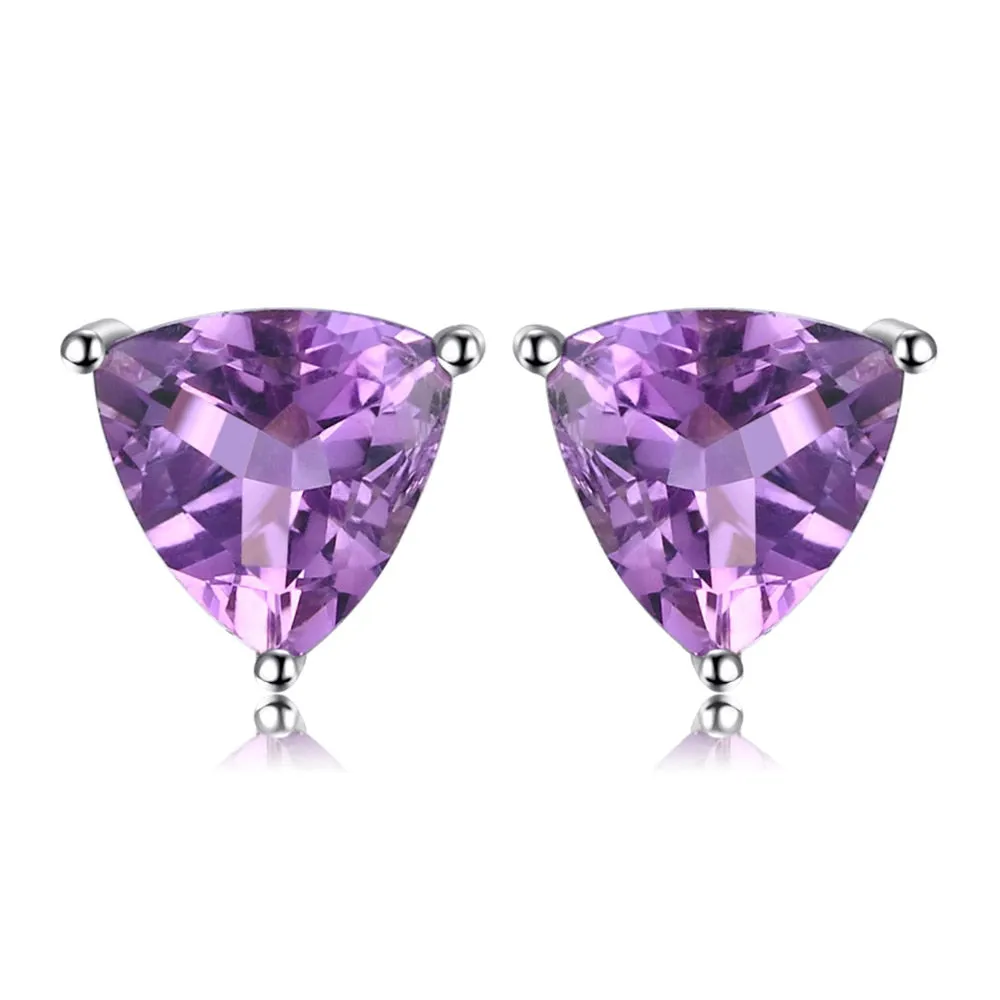 Natural Blue Amethyst  Stud Earrings 925 Sterling Silver Ruby Sapphire Emerald Topaz