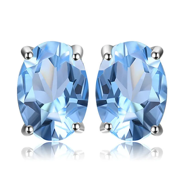 Natural Blue Amethyst  Stud Earrings 925 Sterling Silver Ruby Sapphire Emerald Topaz