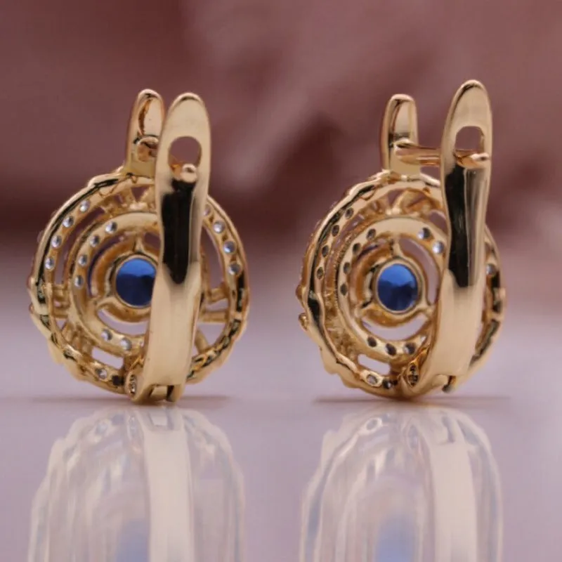 Natural Dark Blue Sapphire Drop Earrings Women 585 Rose Gold Jewelry