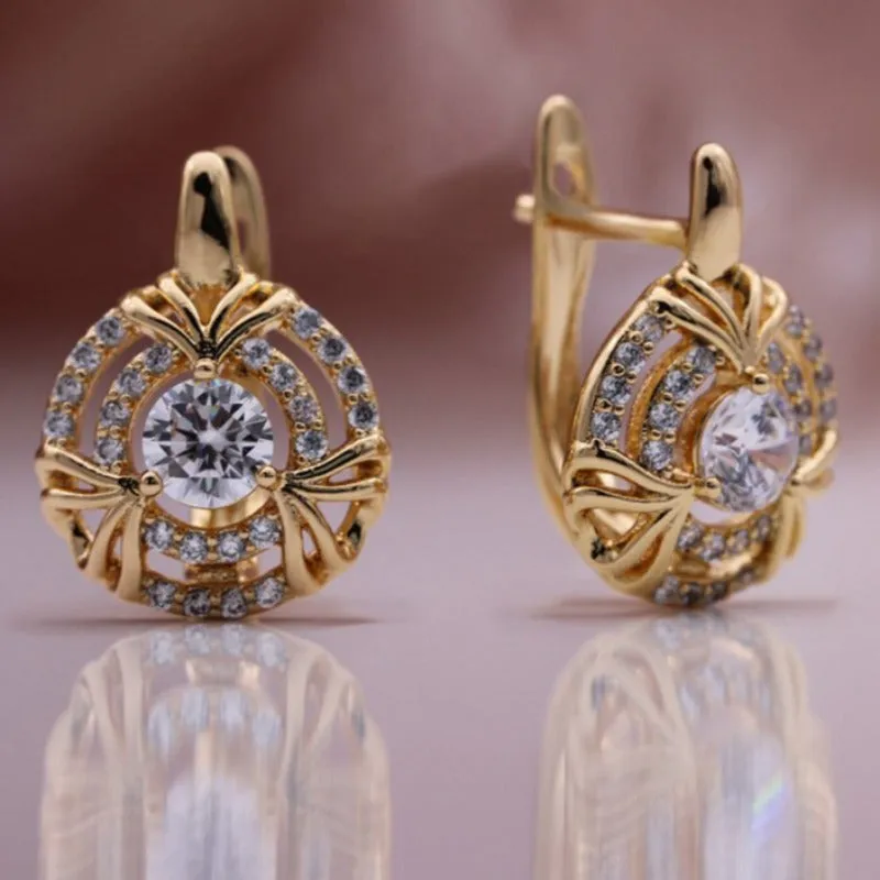 Natural Dark Blue Sapphire Drop Earrings Women 585 Rose Gold Jewelry