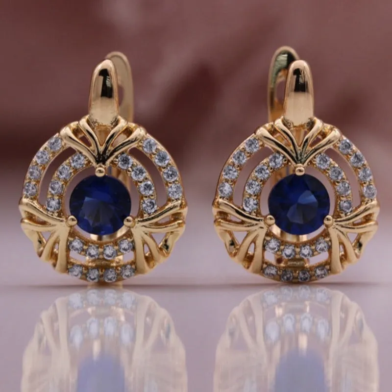 Natural Dark Blue Sapphire Drop Earrings Women 585 Rose Gold Jewelry