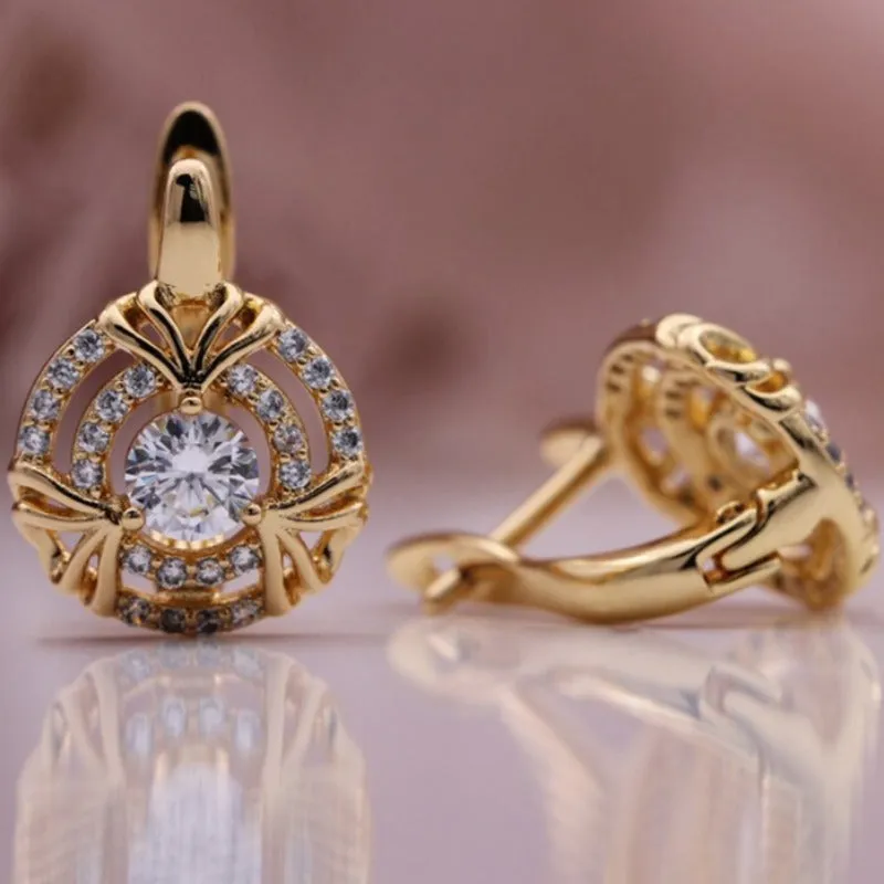 Natural Dark Blue Sapphire Drop Earrings Women 585 Rose Gold Jewelry