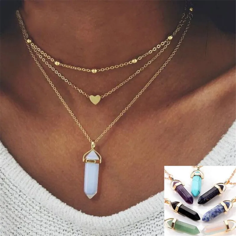 Natural Opal Stone Heart Choker Necklace