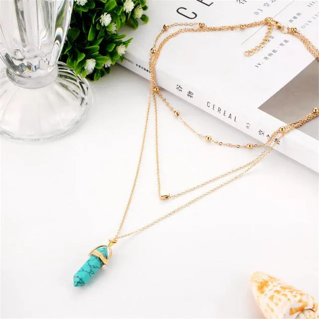 Natural Opal Stone Heart Choker Necklace