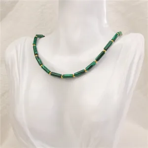 Natural Stone Cylinder Beads Necklace Gold Chain