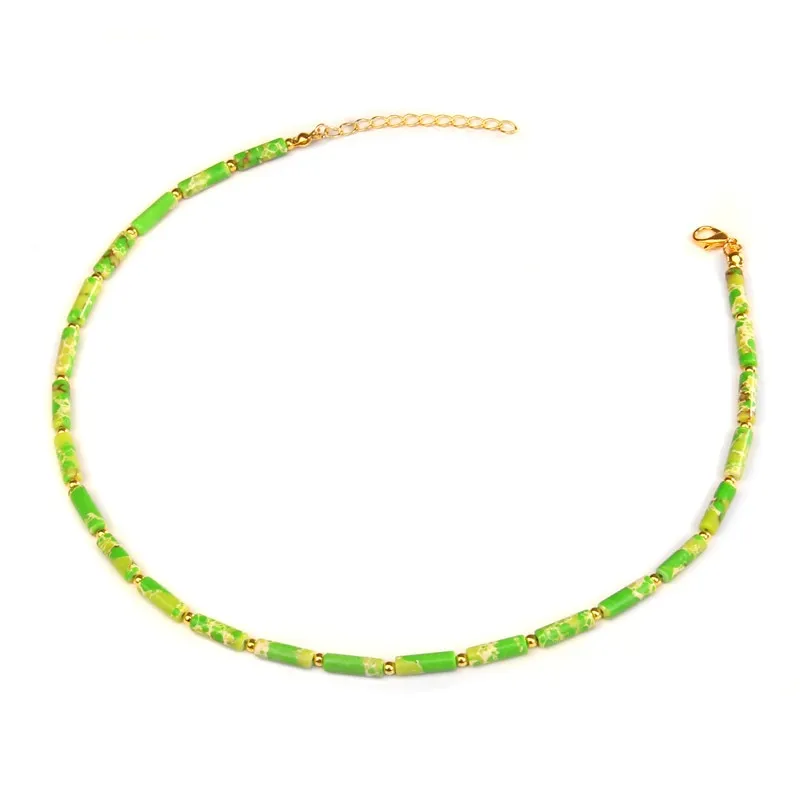 Natural Stone Cylinder Beads Necklace Gold Chain