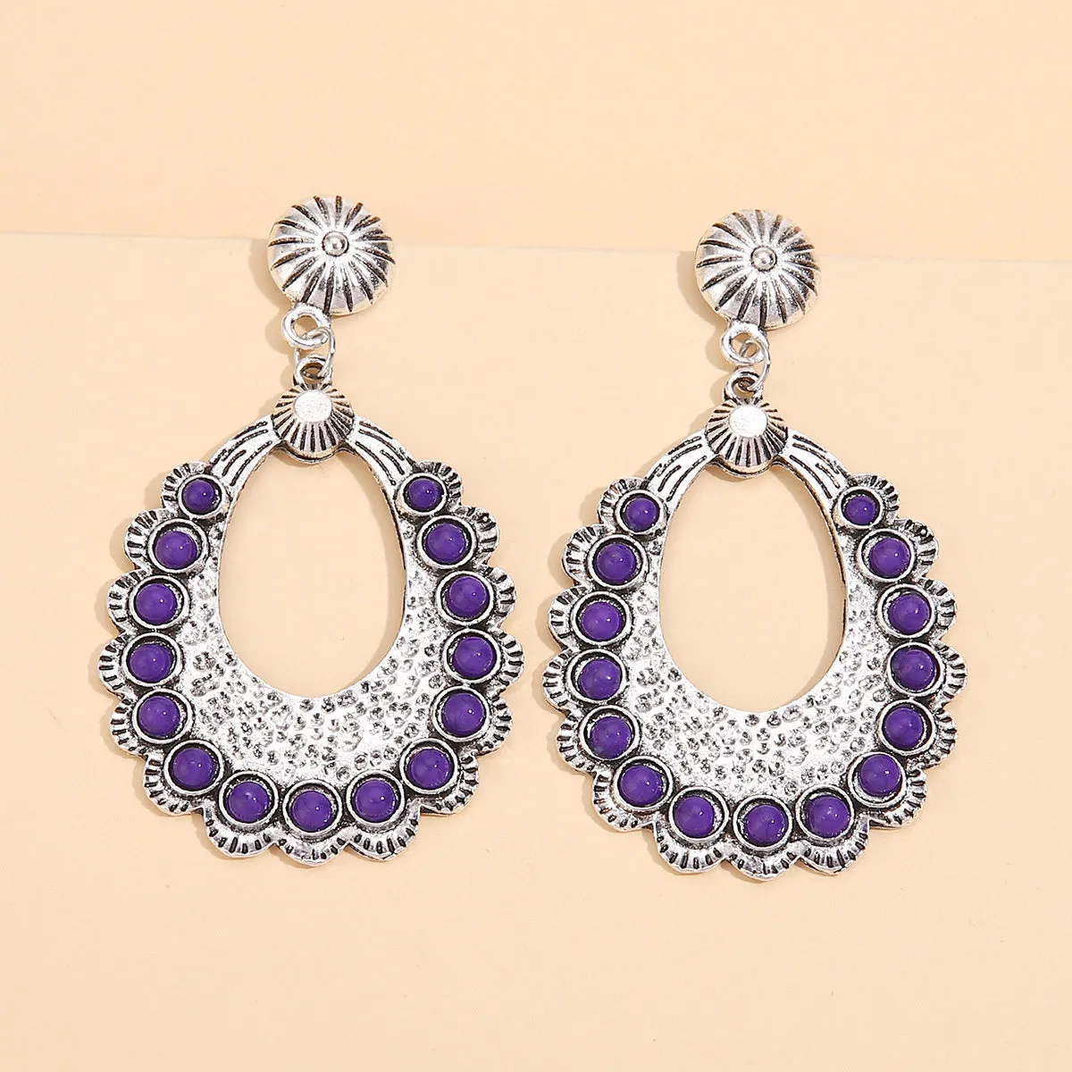 Navy Resin & Silver-Plated Geometric Teardrop Earrings