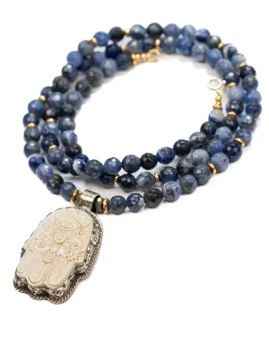 Nepali Hamsa Pendant Sodalite Gemstone Necklace