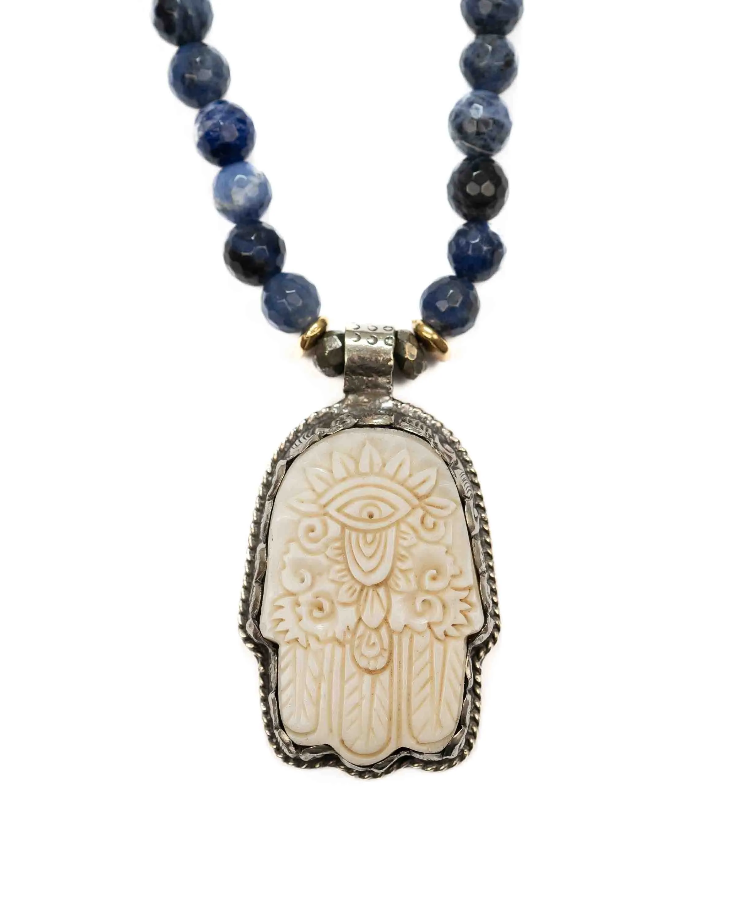 Nepali Hamsa Pendant Sodalite Gemstone Necklace