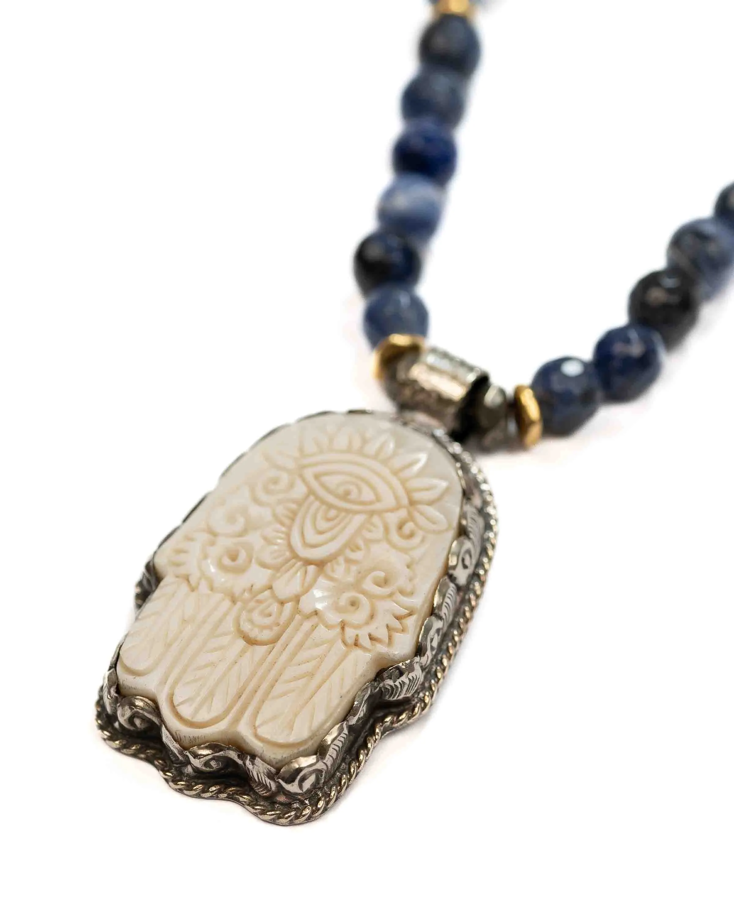 Nepali Hamsa Pendant Sodalite Gemstone Necklace