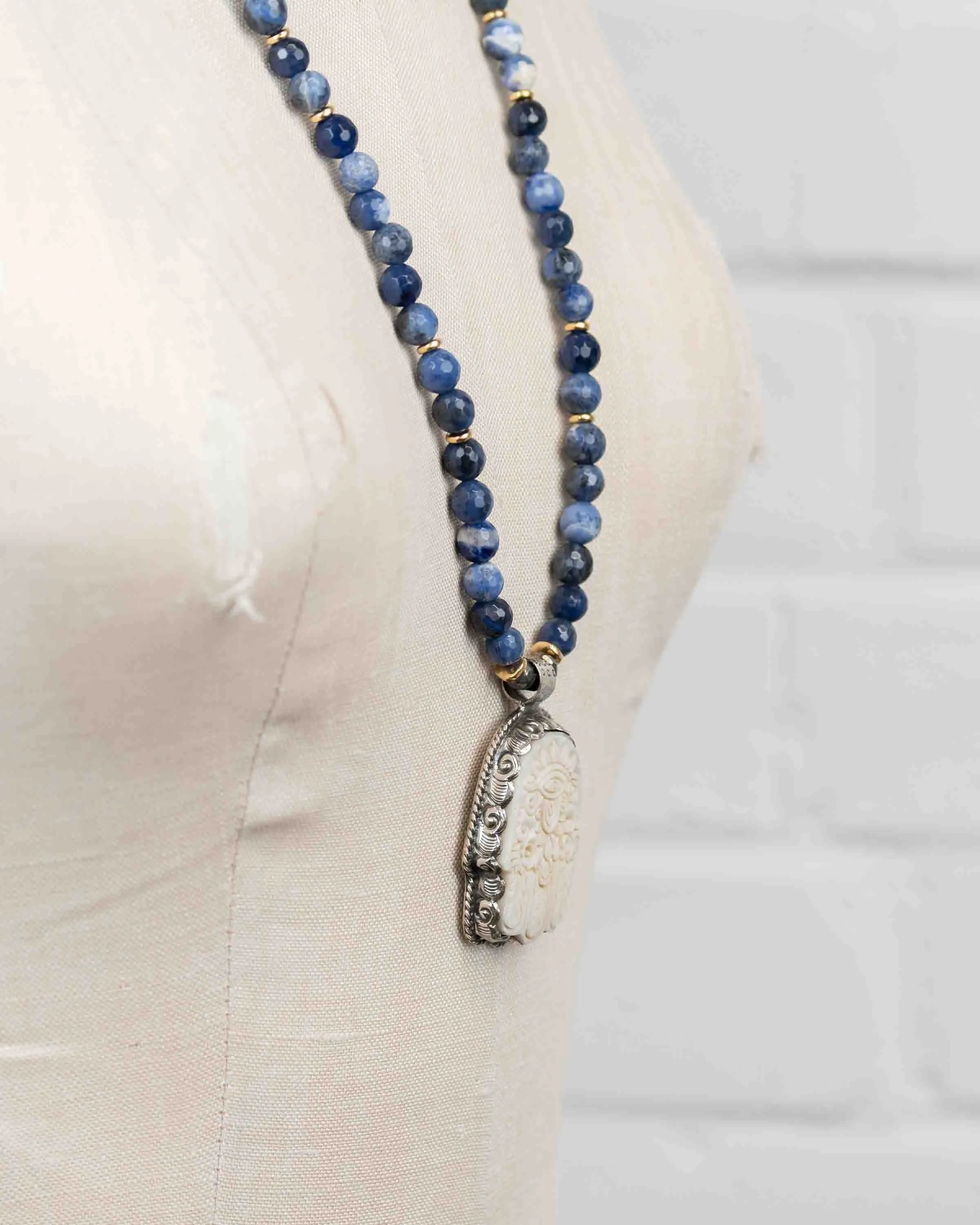 Nepali Hamsa Pendant Sodalite Gemstone Necklace