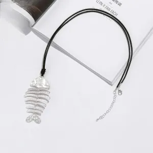 New in Long Goth Chains Necklace with Silver Color Fish Suspension Pendant