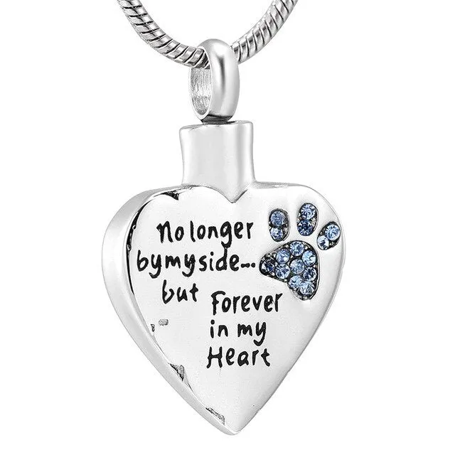 No Longer by My Side but Forever in My Heart Cremation Jewelry for Ashes Stainless Steel Pet Paw Keepsake Memorial Urn Necklace