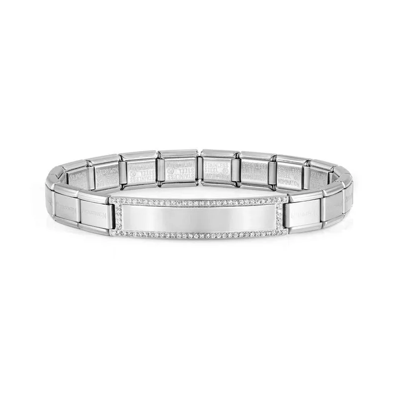 Nomination Trendsetter New York Bracelet, Smooth Plate, Cubic Zirconia, Silver, Stainless Steel