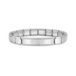 Nomination Trendsetter New York Bracelet, Smooth Plate, Cubic Zirconia, Silver, Stainless Steel