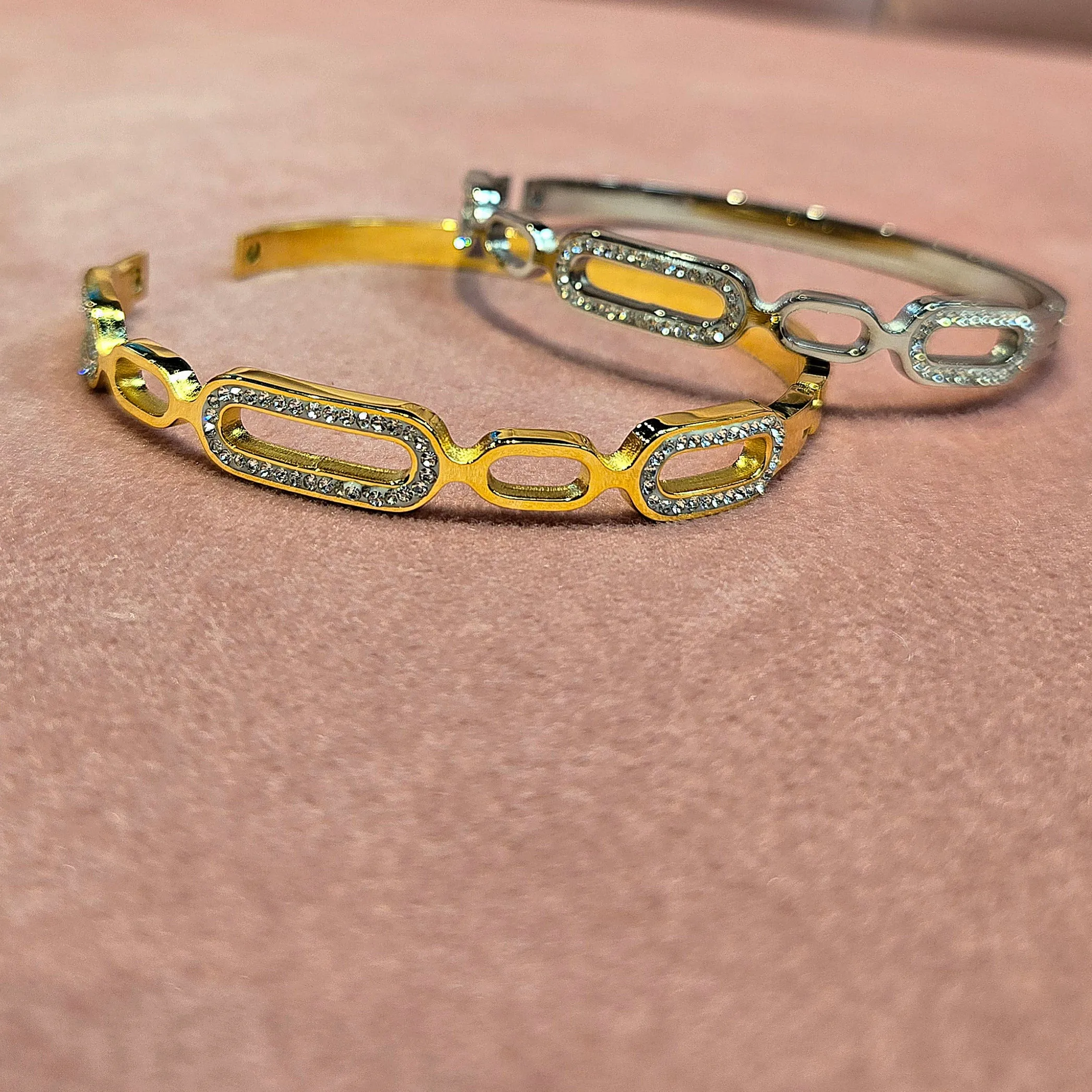 Non fading Stainless steel women's zircon bracelet strip shape bangle bracelet