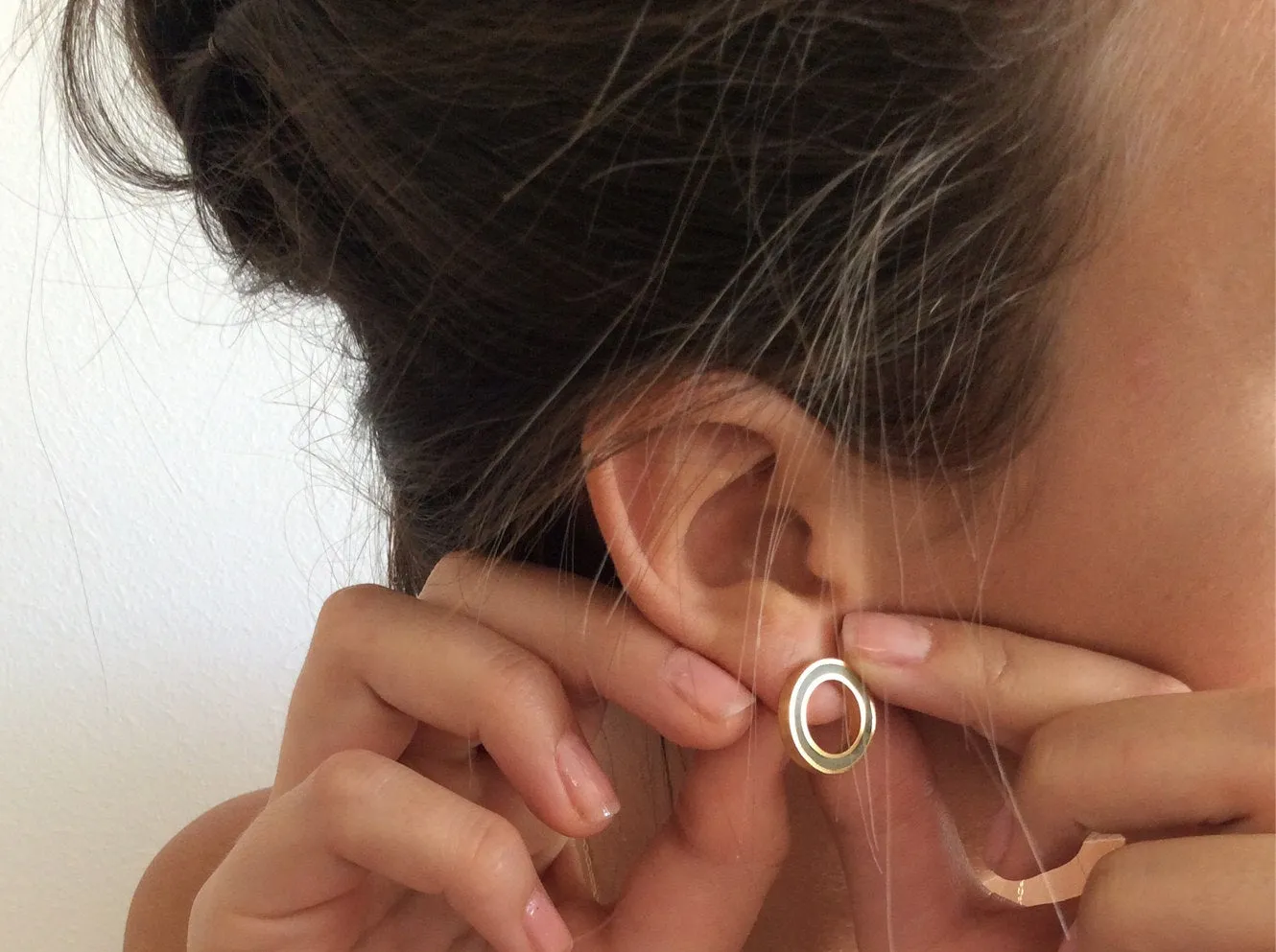 O geometric shaped gold & concrete stud earrings