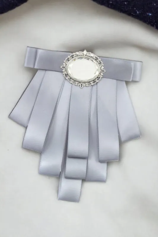 Oval Framed Gem Layered Ribbon Brooch