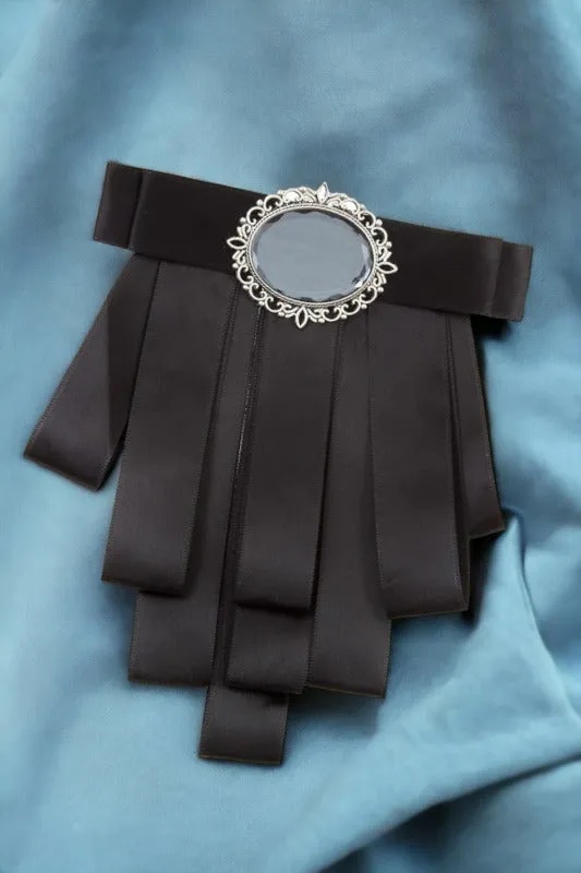 Oval Framed Gem Layered Ribbon Brooch