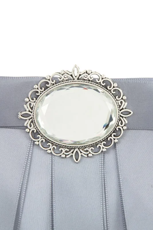Oval Framed Gem Layered Ribbon Brooch