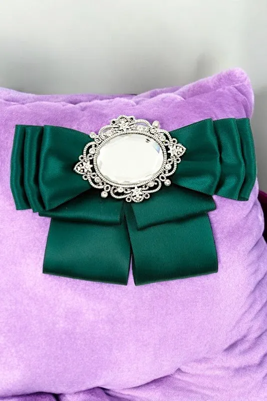 OVAL GEM ADORNED RIBBON BROOCH