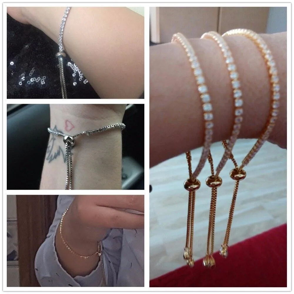 Party Jewelry Adjustable Bracelet for Women 2mm Cubic Zirconia Gold Color Bracelets & Bangles Gift For Her