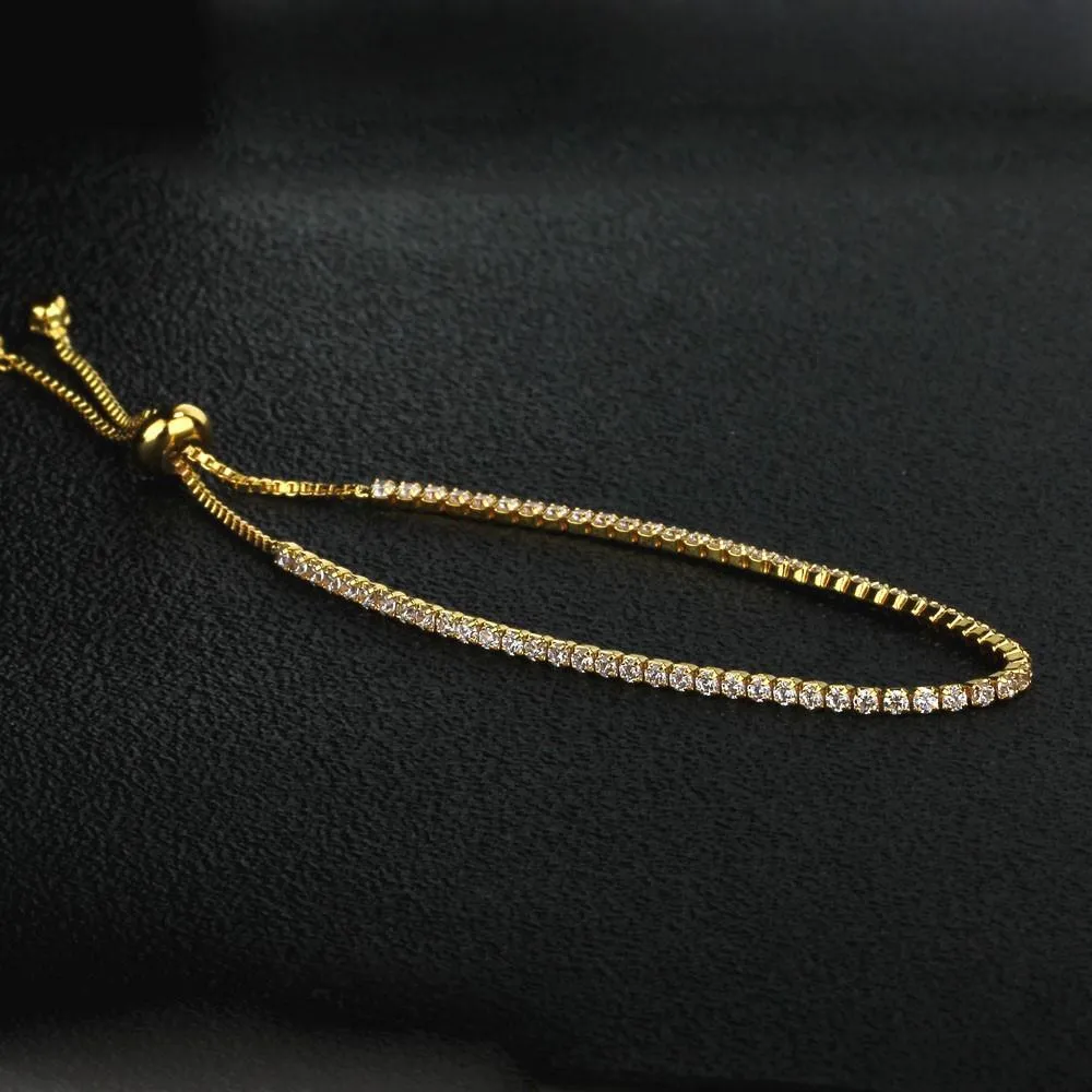 Party Jewelry Adjustable Bracelet for Women 2mm Cubic Zirconia Gold Color Bracelets & Bangles Gift For Her