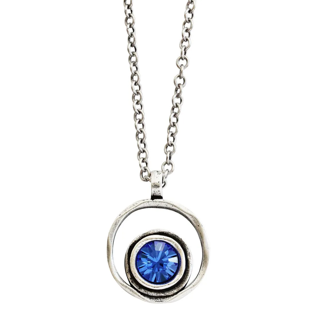 Patricia Locke Serenity Sterling Silver Plated Round Double Ring Pendant Swarovski Necklace, NK0390S Royal Blue