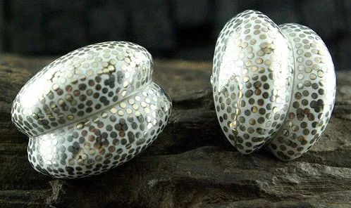 Patricia Von Musulin  Double Scroll Earrings in Ivory with Sterling Silver Inlay