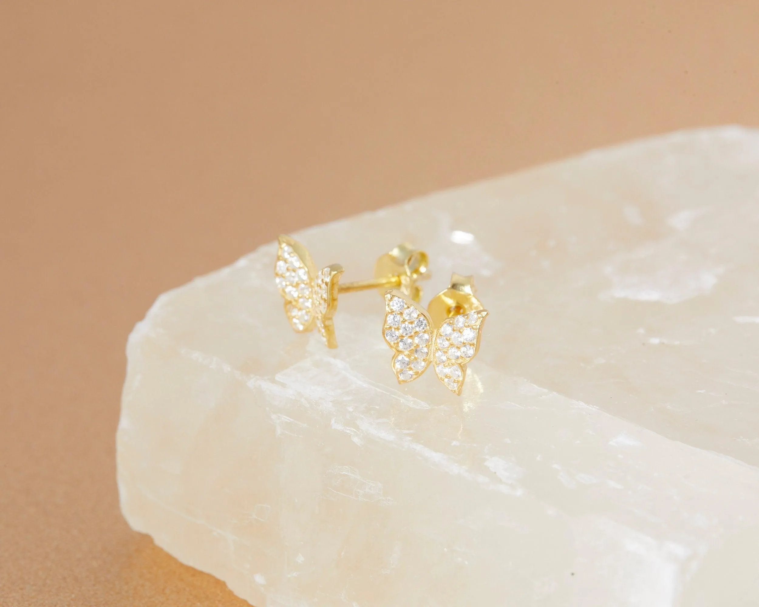 Pave Butterfly Earrings - 18K Gold Vermeil
