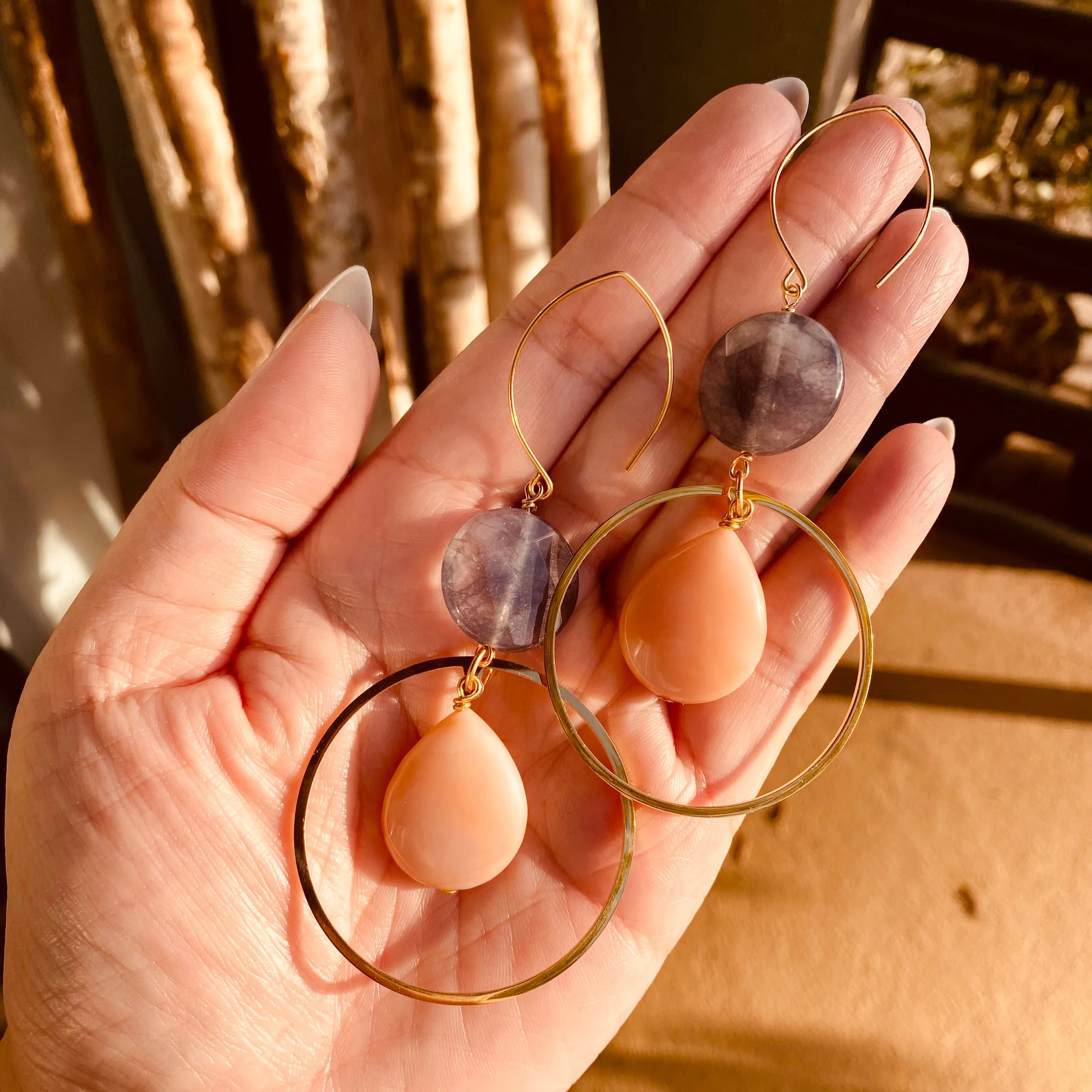 Peach aventurine teardrop earrings