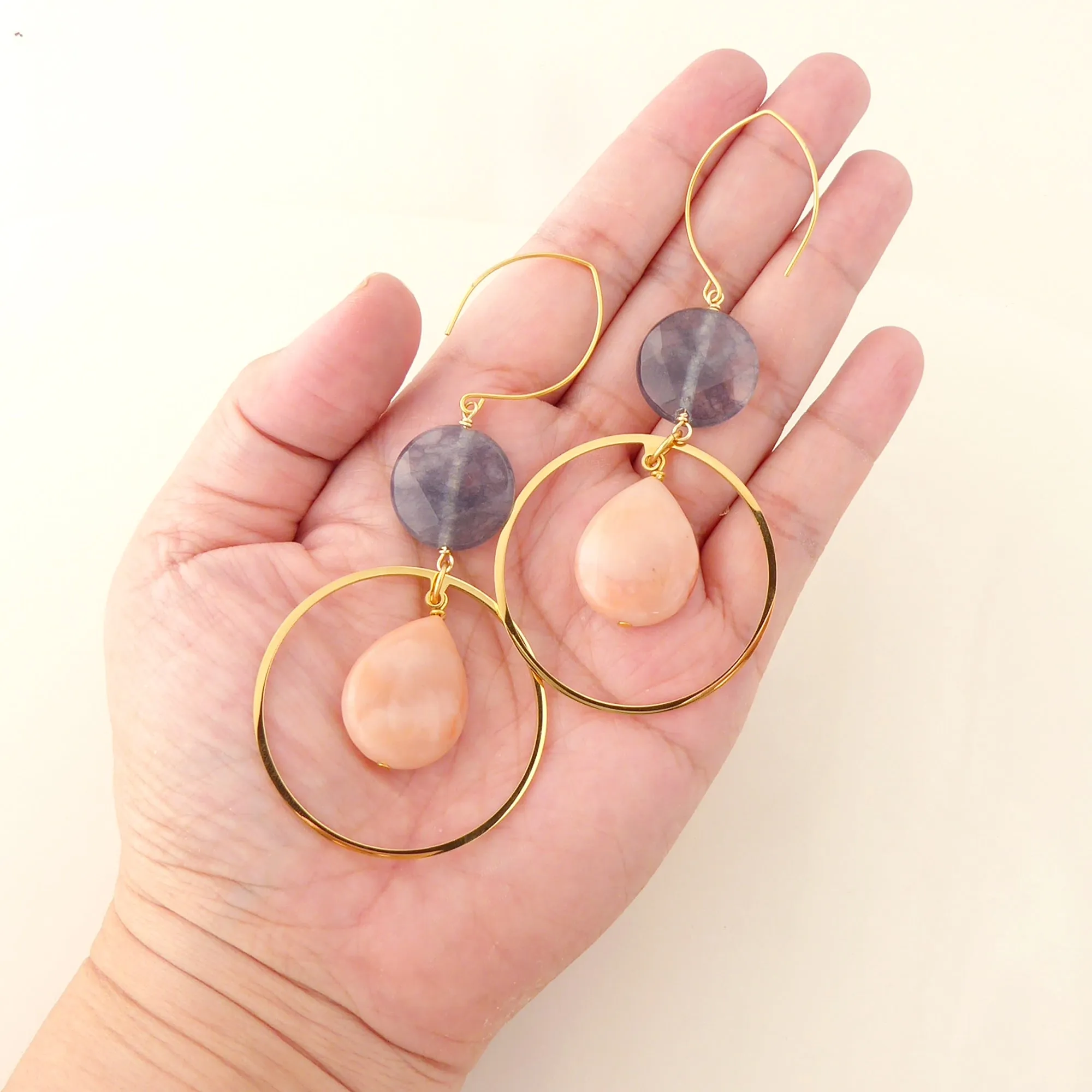 Peach aventurine teardrop earrings