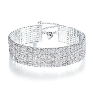 Peacock Star Trendy Wedding Party Prom Choker Necklace 8 Row Stretch Crystal Rhinestone w/ Elastic Cord Pageant CC018