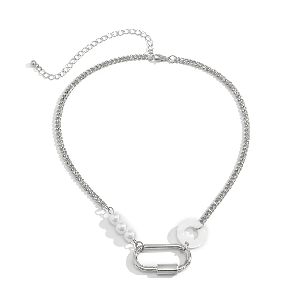 Pearl & Acrylic Silver-Plated Carabiner Choker Necklace