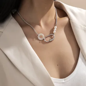Pearl & Acrylic Silver-Plated Carabiner Choker Necklace