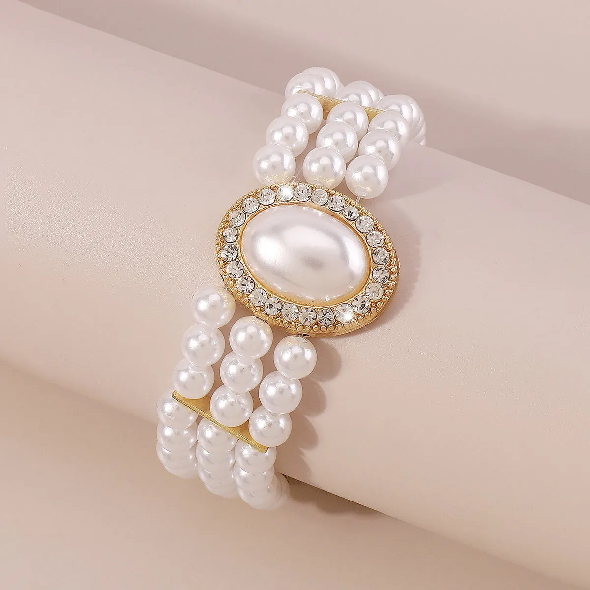 Pearl & Cubic Zirconia 18K Gold-Plated Oval Layered Bracelet