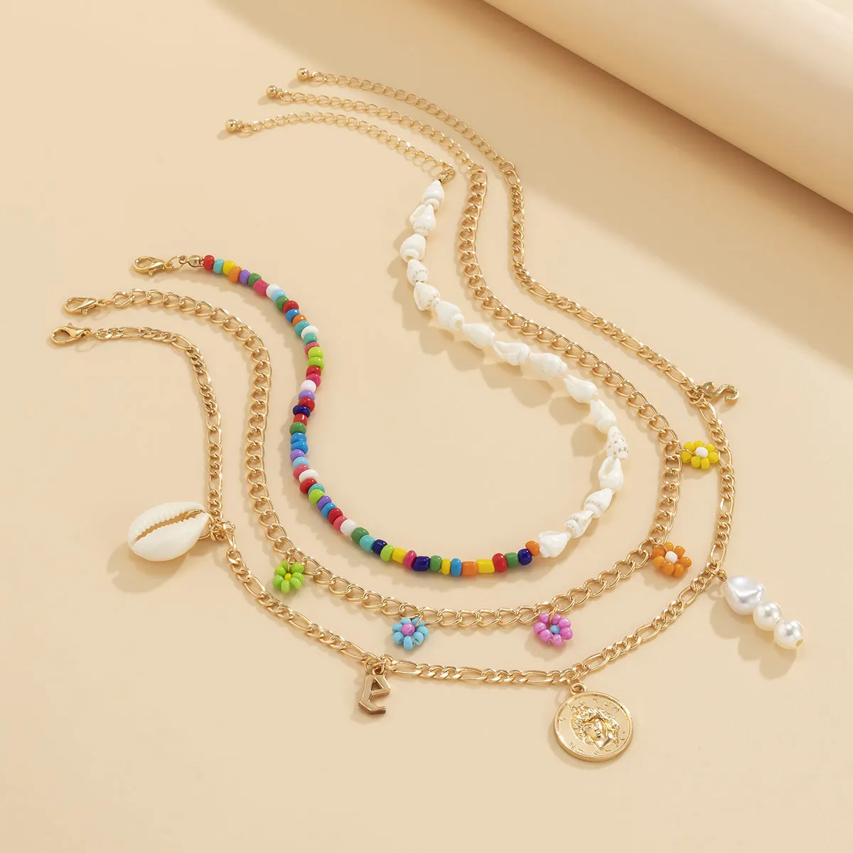 Pearl & Howlite 18K Gold-Plated Coin Pendant Necklace Set