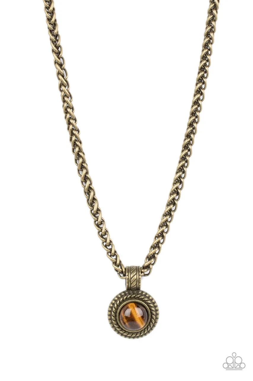Pendant Dreams - Brass - Tiger's Eye Circular Pendant Paparazzi Men's Necklace