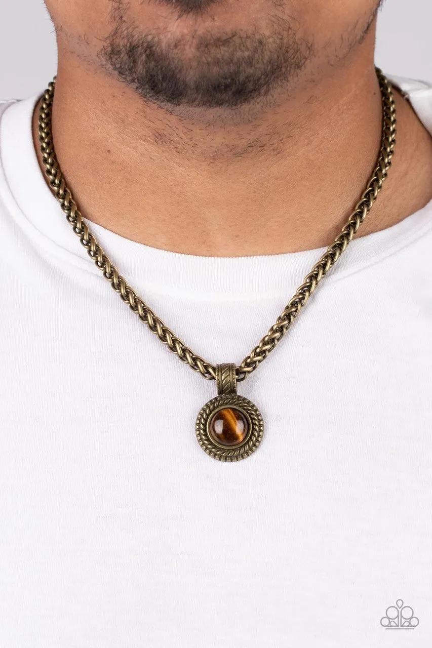 Pendant Dreams - Brass - Tiger's Eye Circular Pendant Paparazzi Men's Necklace