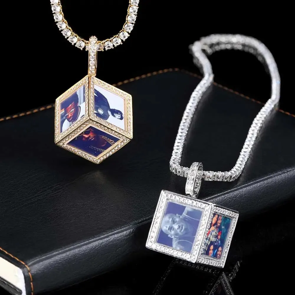 Personalized Custom Memory Six-Side Cube Photo Pendant For Necklace