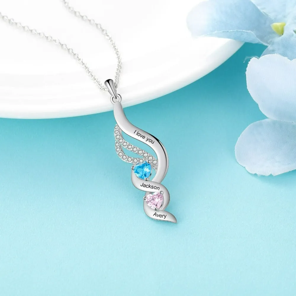 Personalized Engraved Twisted Pendant 2 Stones 2 Names