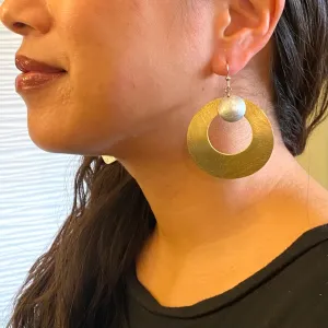 PETAL Round Disc Mixed Metal Metal Dangle Earrings from the SCULPTURAL Collection
